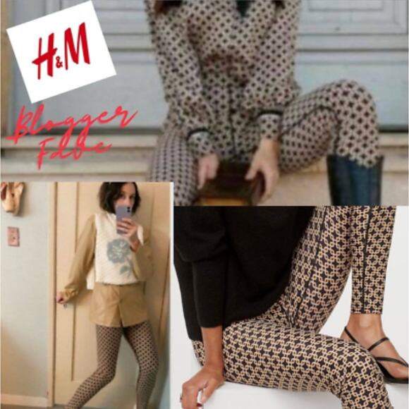 Richard Allan x H&M Brown Yellow Leggings Geometric High-Rise Pull-On Sz Medium - Picture 6 of 6